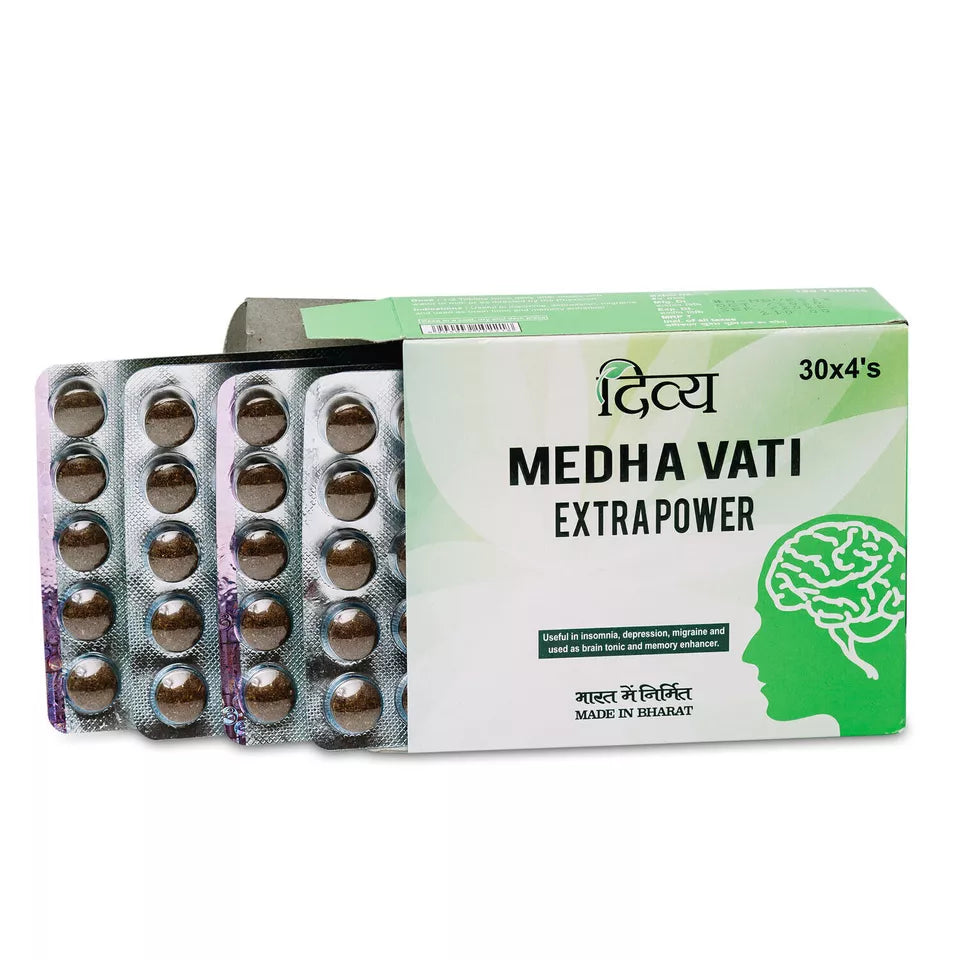 Medha Vati Extra Power by Ramdev Ayurvedic | 120 Tablets | Cognitive Wellness & Stress Relief | 100% Herbal