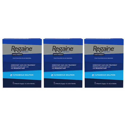 Regaine For Men Extra Strength Solution - 12 Month Supply - 3 x 60ml Bottles