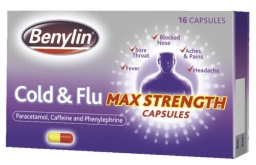 4 x BENYLIN COLD & FLU MAX STRENGTH 16 CAPSULES (64)