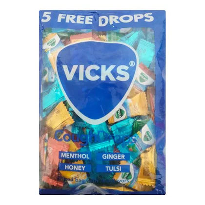 Vicks Cough Drops Candy - Menthol, Honey, Ginger & Tulsi (Pack of 125's + Free 5's) 1's